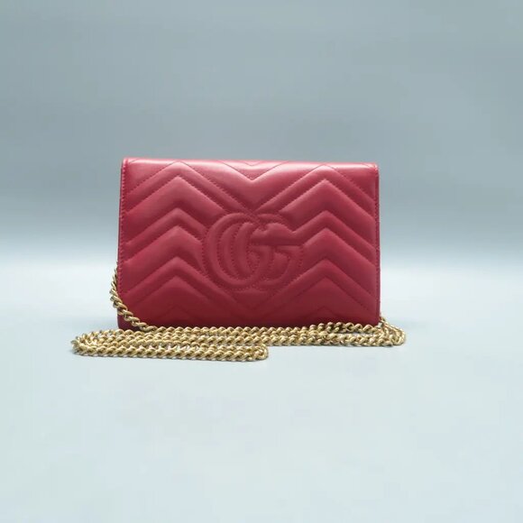 100% Authentic GUCCI GG Marmont Red Leather Shoulder Bag 760-11624 - Picture 2 of 12